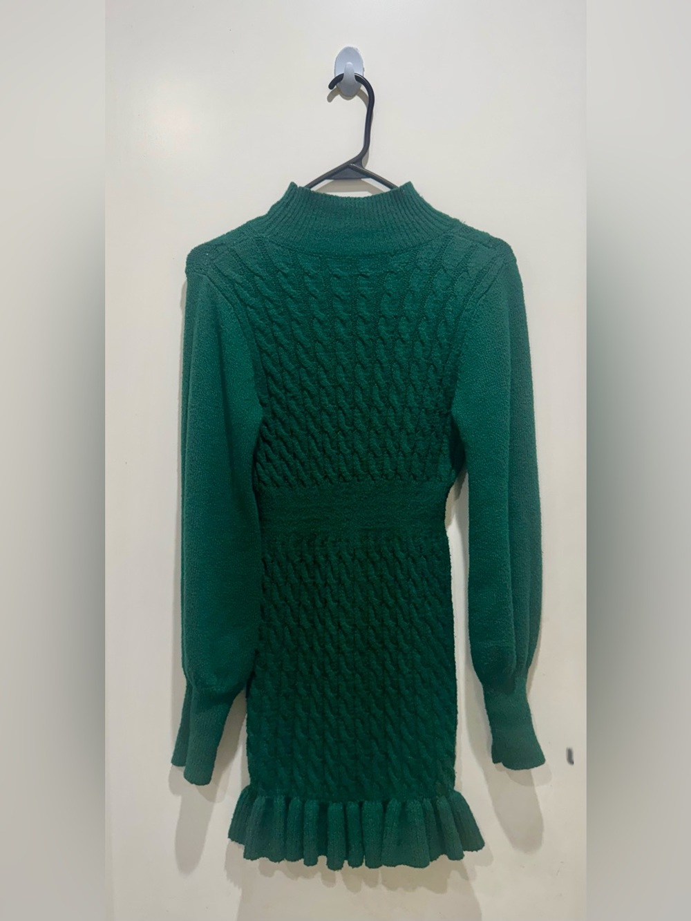 Free Gift with Purchase- Women's Emerald Green Cable Knit Long-Sleeve Dress